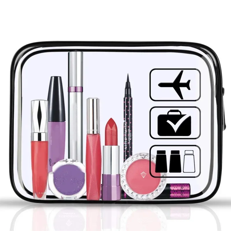 sac à cosmétiques de voyage transparent noir, trousse de toilette imperméable en pvc, nouveau sac de rangement de maquillage, sac de lavage portable à fermeture éclair transparente