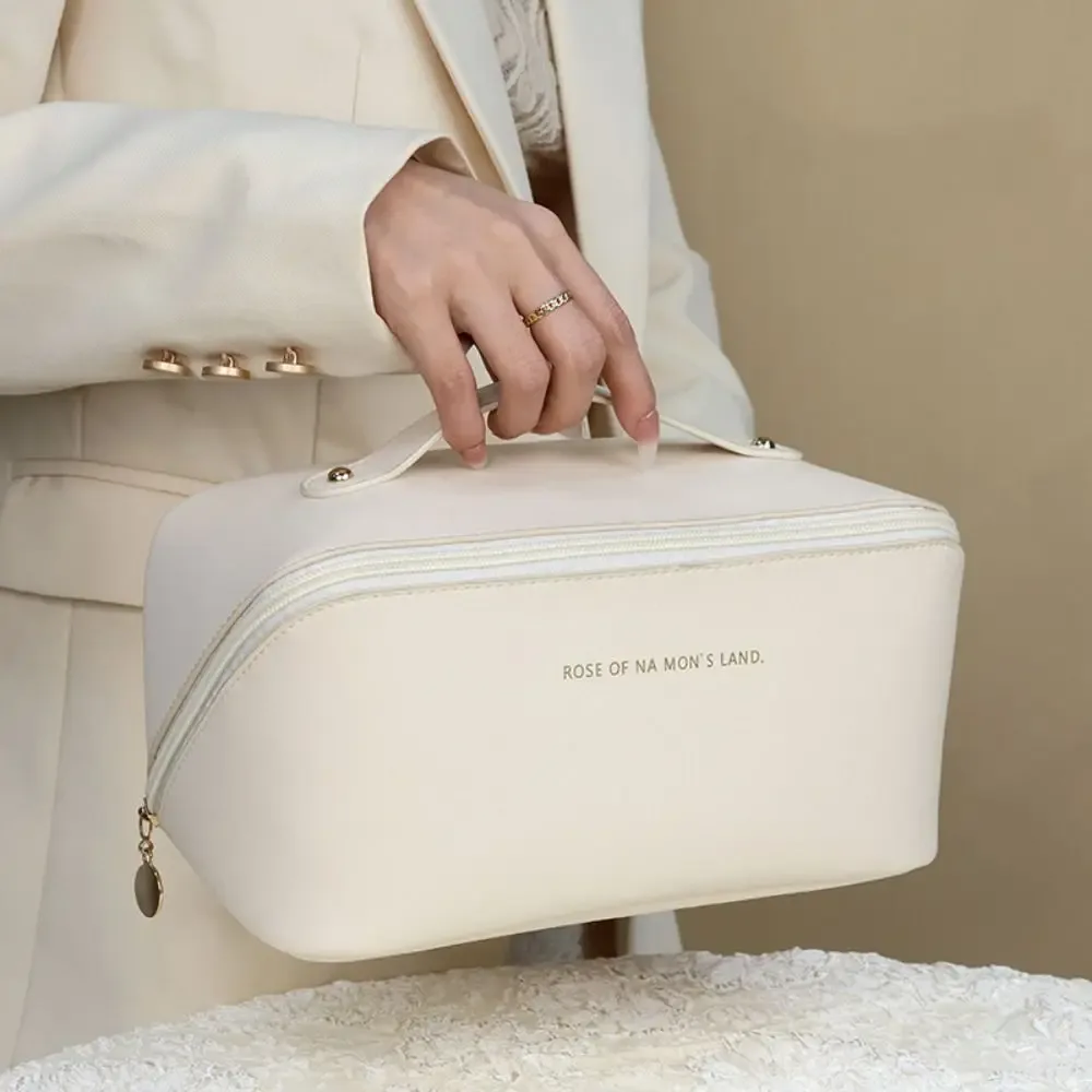 sac de maquillage portable tendance, sac cosmétique en pu, multi-compartiments, grande capacité, sac de voyage organisateur