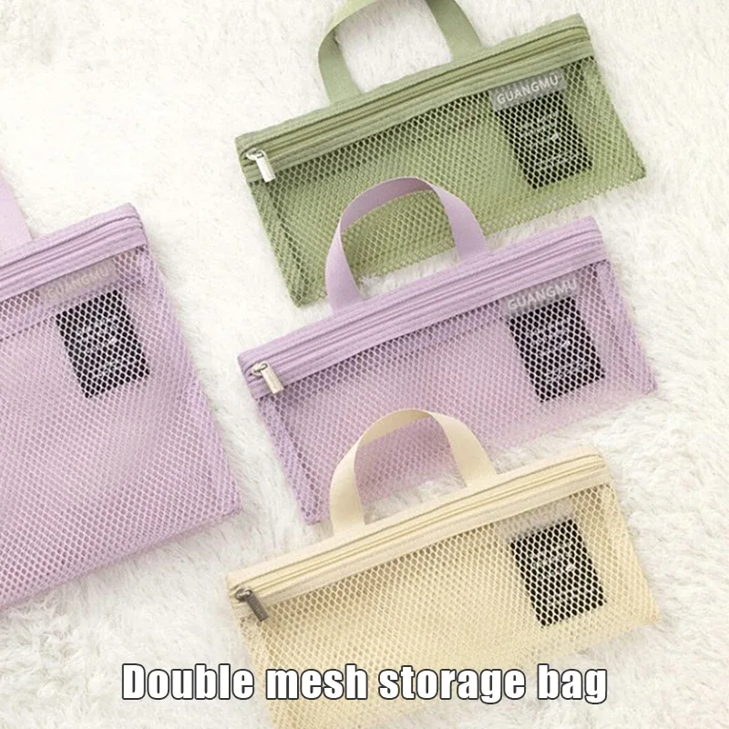 sac de rangement de plage en maille de nylon, sac de rangement de voyage portable pour brosse à dents et dentifrice, étui conteneur hoaccessrespiration