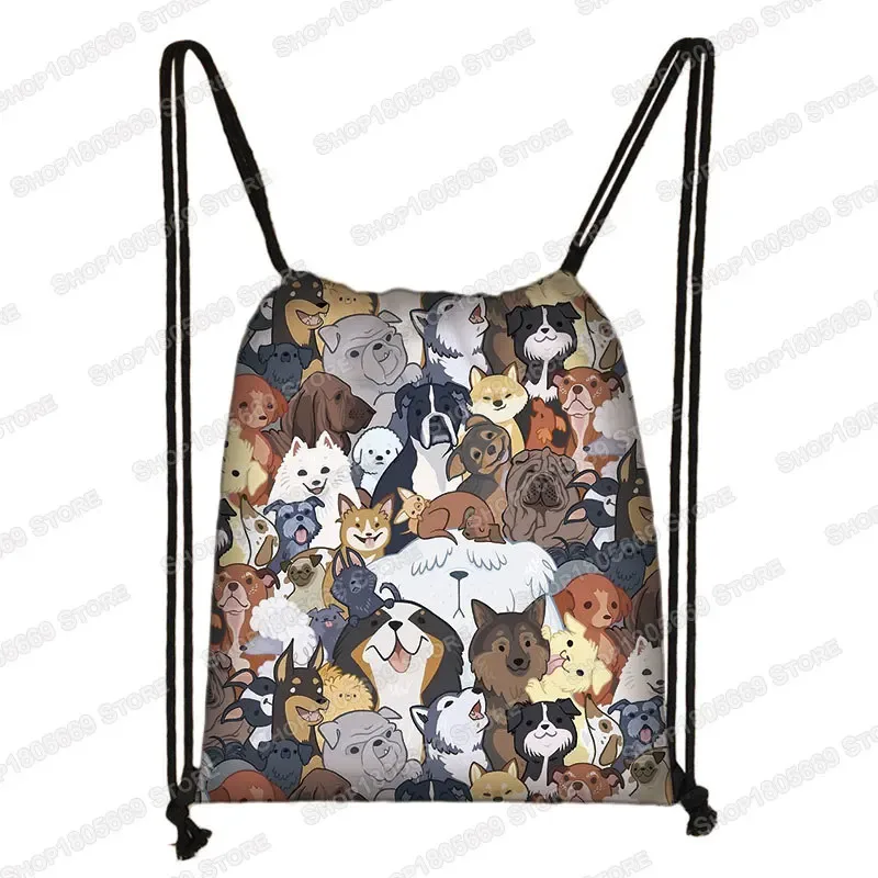 kawaii dessin animé chien chat sac à dos femmes sacs à cordon toile sac à bandoulière pour voyage filles sac à dos sacs de rangement porte-chaussures