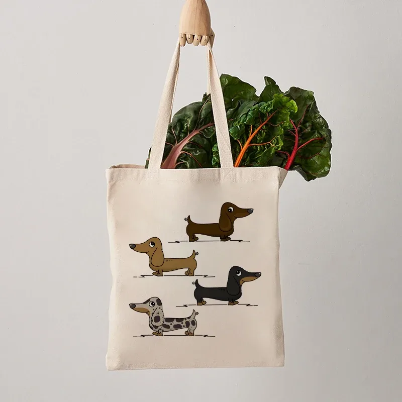 Sac fourre-tout imprimé teckel fantaisiste pour femmes, sac à bandoulière, design animal de dessin animé ludique pour les amoureux des chiens, achats décontractés et quotidiens