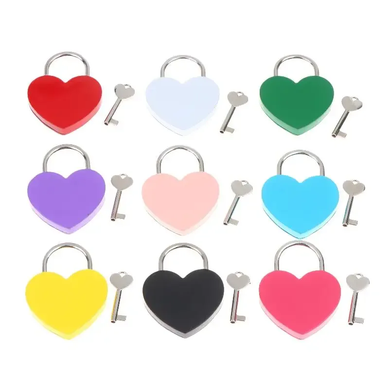 cadenas en forme de cœur 45*59*8mm avec clés assorties, cadenas romantiques en métal pour voyage, cadeau de mariage, décoration de sac, de journal intime, de bagage.