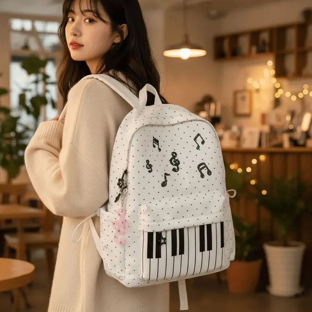 sac à dos pour piano en nylon, design léger, multi-poches, sac à dos pour clavier, résistant à l'usure, couleur contrastée, sac pour notes de musique, pour adolescentes