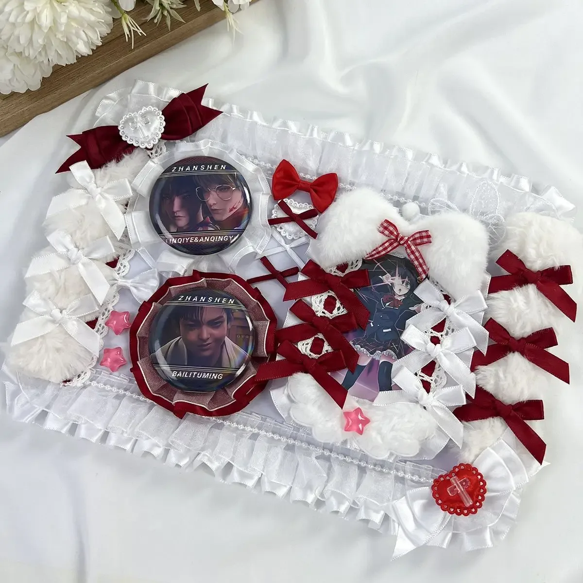 organisateur de badges pour sac ita en dentelle fait main, avec panneau de présentation, accessoire mignon avec nœud, pour collection gu mei et remplissage de rangement