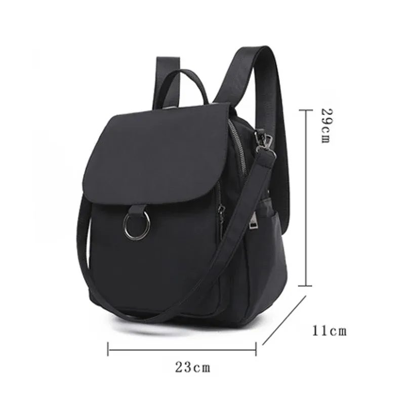 sac à dos oxford noir pour femme, sac d'école à double ouverture, sacs à dos pour adolescents, sacs de voyage décontractés, extérieur, gril, moraillon, fermeture éclair