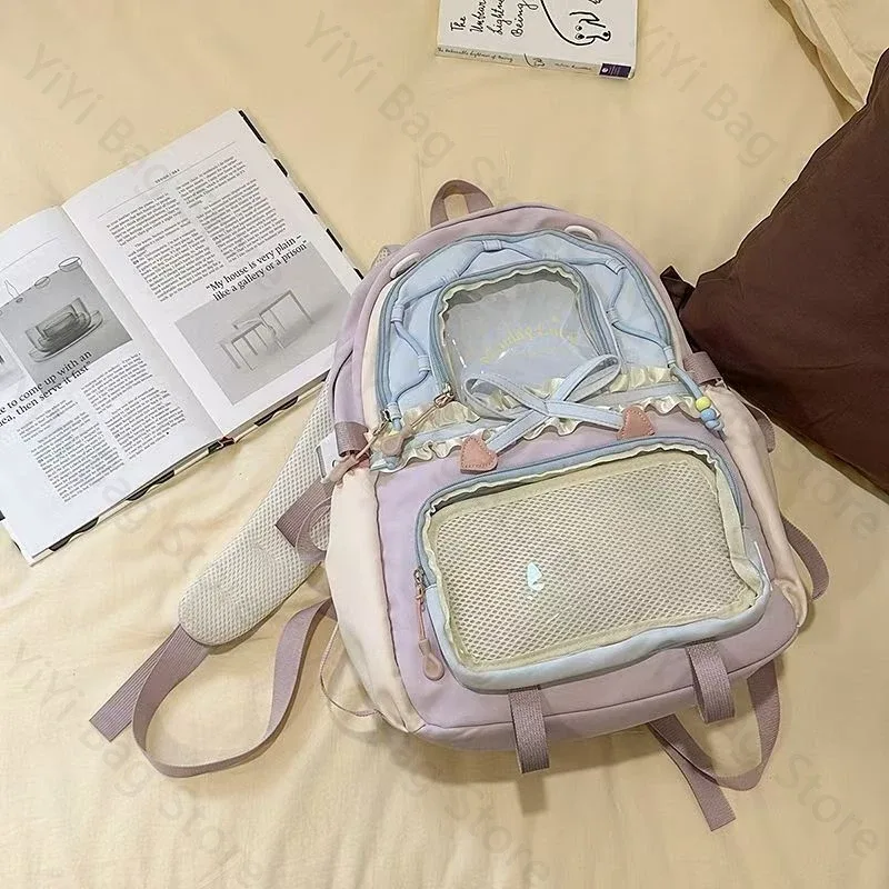 sac à dos ita bag kawaii, sac à bandoulière, ensemble de deux pièces, sac à dos scolaire pour badges et épingles d'anime, sacs à dos transparents pour étudiants