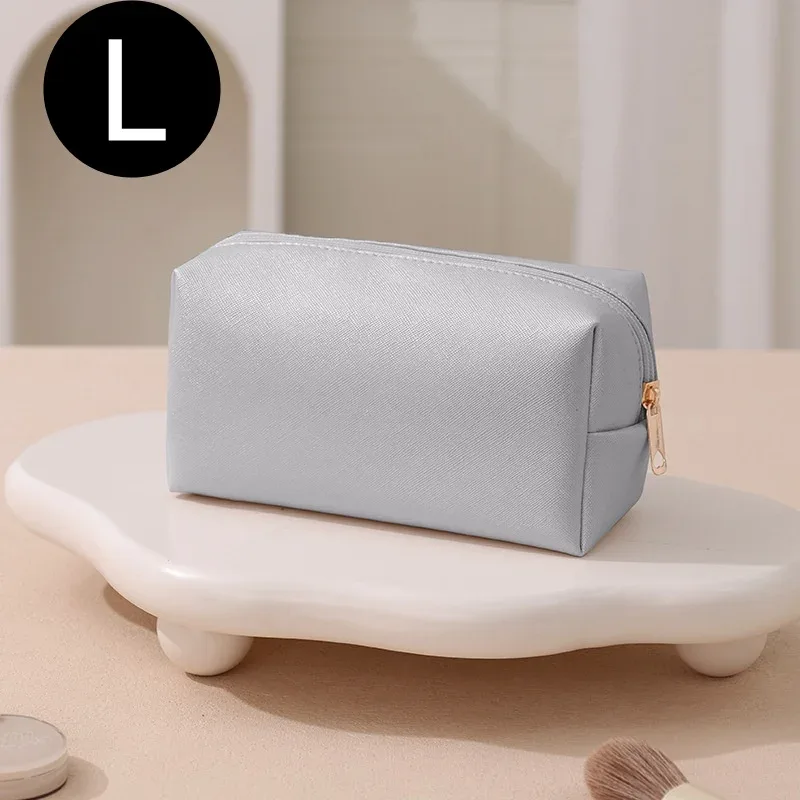 sac cosmétique en cuir avec logo personnalisé, grande capacité, sac de voyage pour maquillage, pochette zippée en cuir pu souple pour femmes, 2 tailles, multicolores