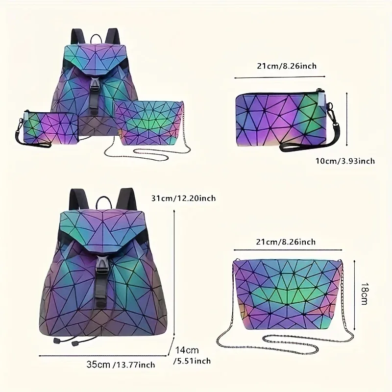 sac à dos pour hommes et femmes, épissure géométrique, sac à dos de voyage à la mode pour étudiantes, grande capacité, sac d'école à réflexion holographique