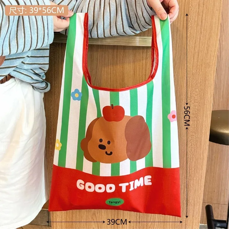 sac de courses pliable portable à motif de dessin animé, sac de rangement écologique, sac de courses imperméable et respectueux de l'environnement