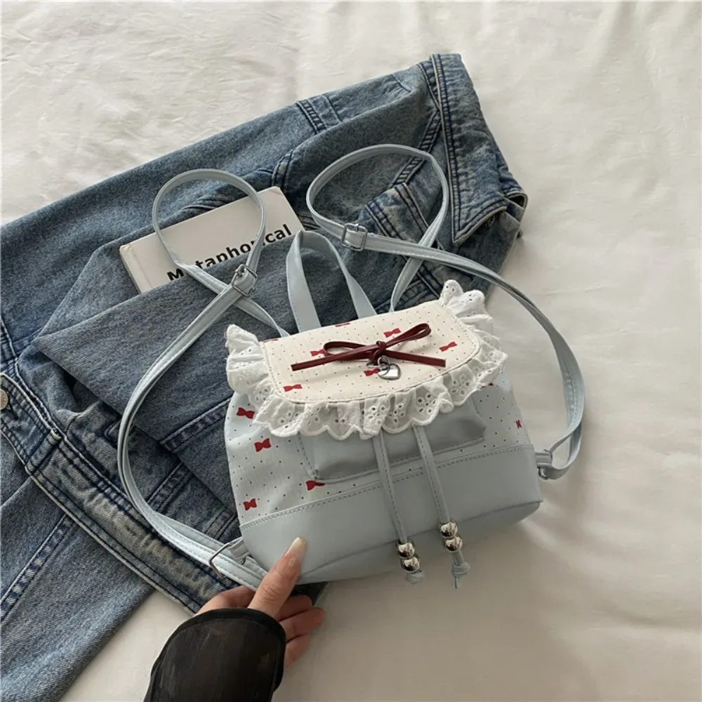 sac à dos mini léger à pois avec nœud papillon et dentelle tendance pour femme