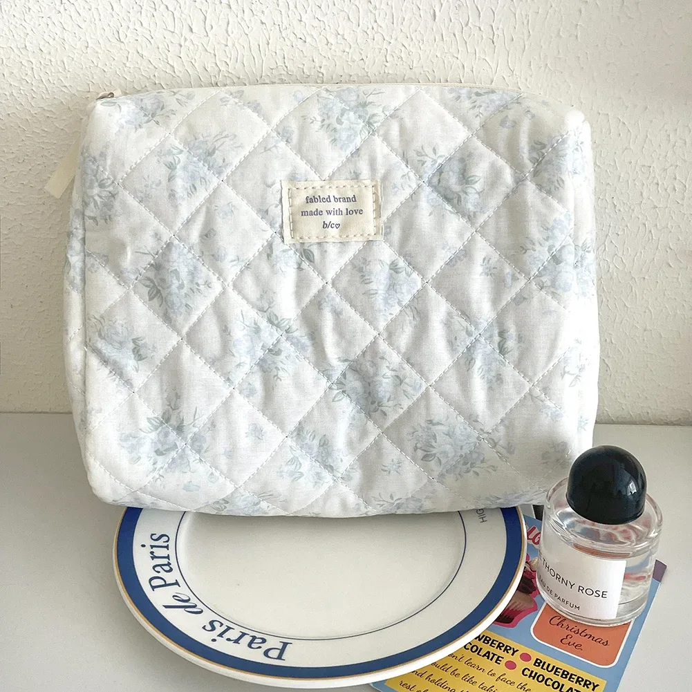 trousse de maquillage matelassurera pour femme, grand étui de voyage, poudres cosmétiques portables esthétiques, trousse de toilette florale