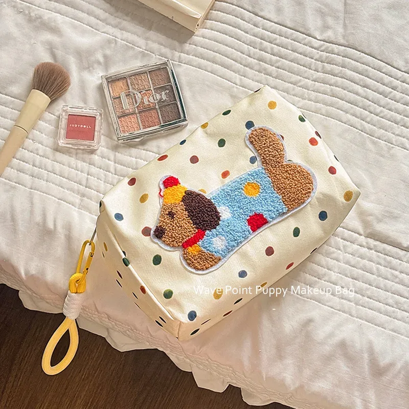 nouvelle trousse de toilette portable grande capacité motif chiot mignon, sac à main, trousse de maquillage, sac de rangement pour fille, sac de rangement et d'organisation