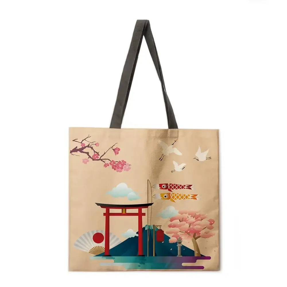 sac fourre-tout décontracté du mont fuji pour dames, sac à provisions pliable, sac de plage en plein air, sac initié au japon