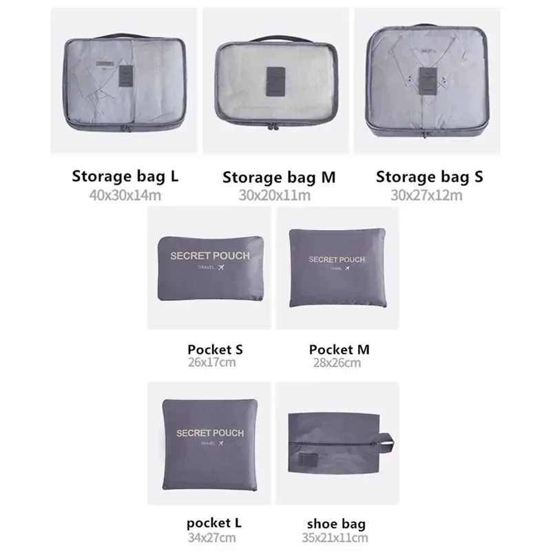 6/7 pièces ensemble organisateur de voyage sacs de rangement emballage multifonction cube sac pour vêtements bien rangé portable garde-robe valise pochette