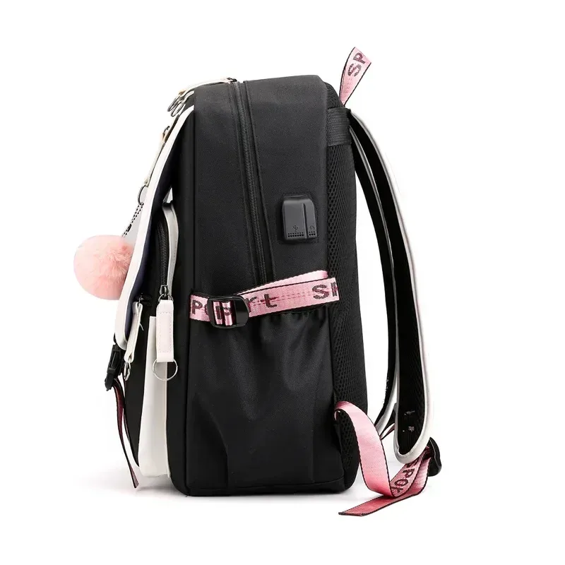 grands sacs d'école pour adolescentes, port usb, cartable en toile, sac de livre d'étudiant, mode noir rose, sac à dos d'école pour adolescents