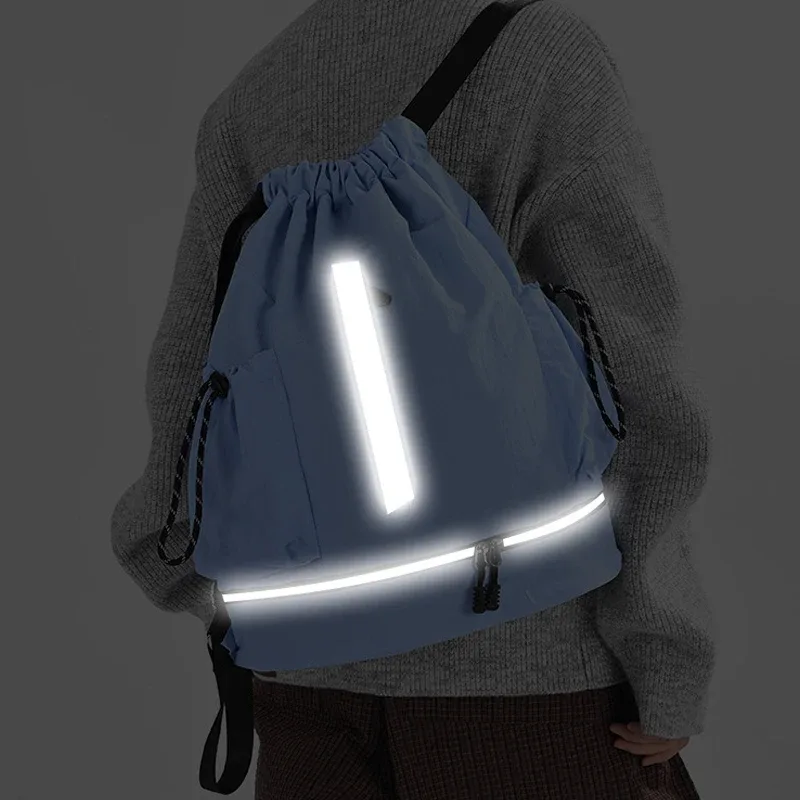 sac à dos de voyage avec cordon de serrage, imperméable, léger, avec bande réfléchissante, idéal pour la mode quotidienne