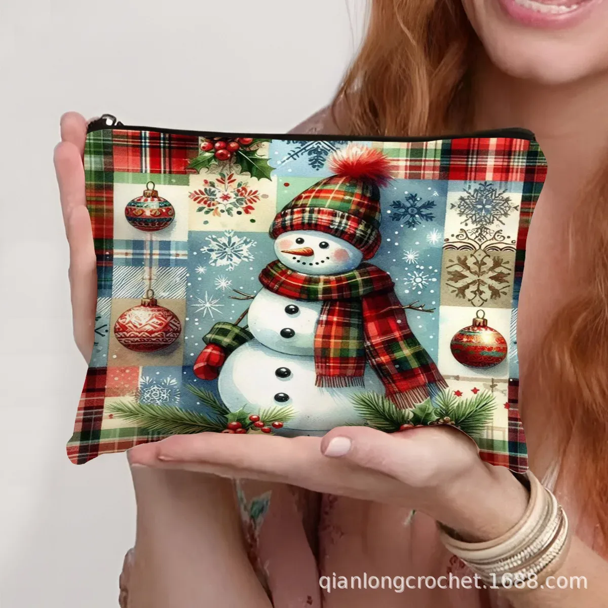 sacs de maquillage tendance de noël, étuis à crayons imprimés bonhomme de neige et sacs de rangement pouvant être personnalisés pochette de maquillage, offre spéciale