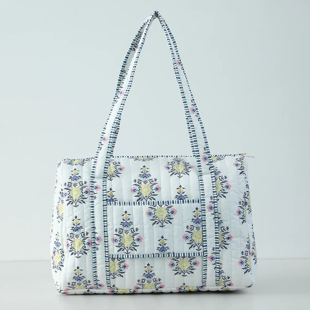 grand sac de voyage matelassé pour femmes, sac de week-end, imprimé bloc floral, bagages en coton, sacs de sport de nuit