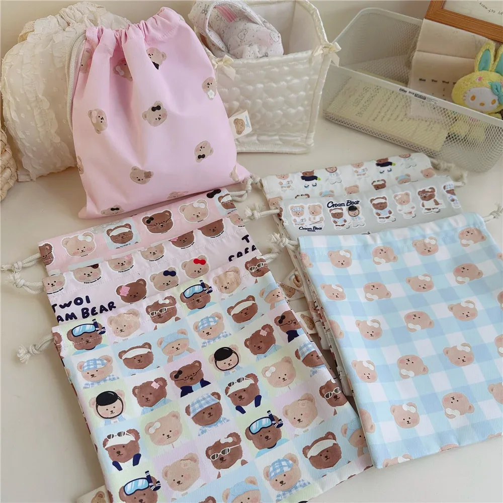 sac de rangement grande capacité motif ours de dessin animé, organisateur de voyage, sac organisateur en tissu imperméable fait main, pochette à cordon