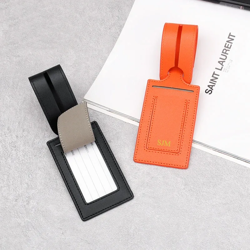 Étiquette de bagage en cuir PU avec lettres personnalisées, étiquettes de valise pour hommes, étiquette de chambre d'hôtel, voyage, livraison directe