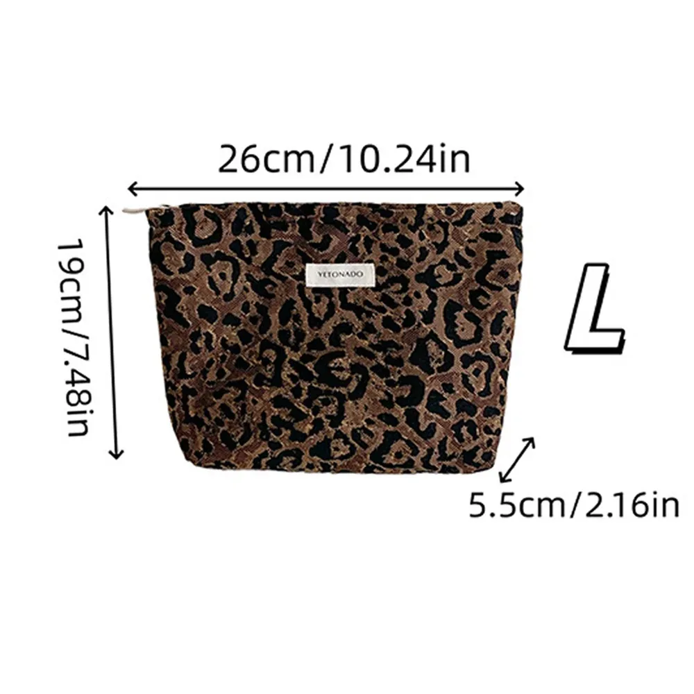 nouvelle pochette en toile de polyester grande capacité imprimé léopard trousse de maquillage portable avec fermeture éclair organisateur cosmétique pour femme