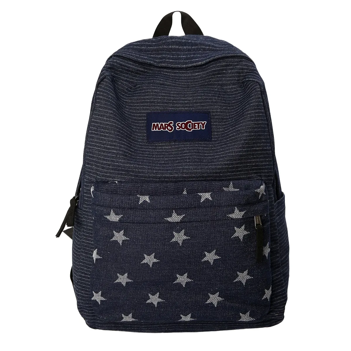 sac à dos en jean de style coréen avec rayures et étoiles colorées, adapté aux étudiantes, polyvalent pour les trajets quotidiens