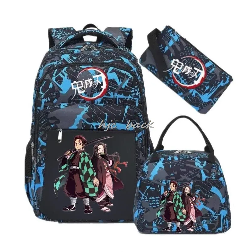 lot de 3 sacs à dos camouflage demon slayer kamado nezuko, grande capacité, pour étudiants, filles et garçons, adolescents, avec compartiment pour ordinateur portable, style harajuku