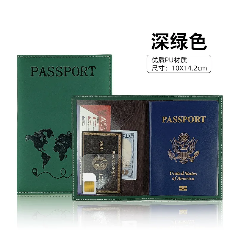 accessoires de voyage : étui de passeport en cuir imprimé carte, porte-billets d'avion, porte-cartes d'identité, protège-passeport