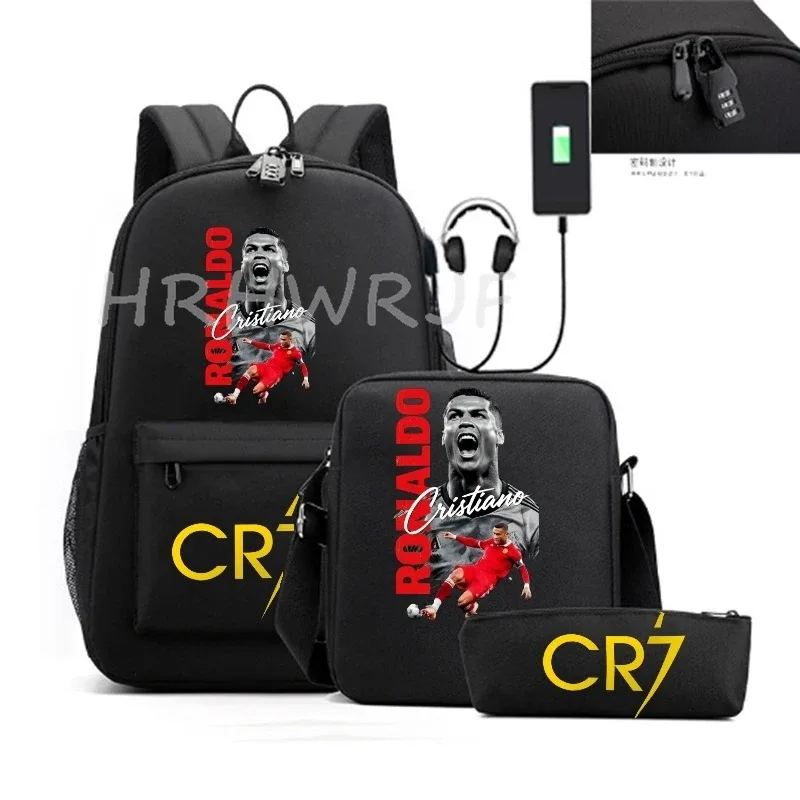 sacs à dos sport décontractés cr7, lot de 3, légers et simples, grande capacité, pour adolescents, ordinateurs portables, école, femmes, hommes, voyage, usb, anti-vol, mochilas