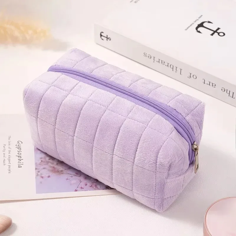 sac de rangement cosmétique en fourrure unie personnalisé avec nom, pour femme, avec fermeture éclair, organiseur de maquillage, sac à main, trousse à crayons, trousse de toilette de voyage