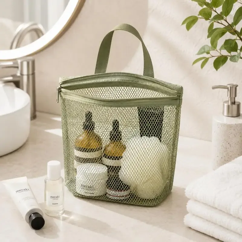 mini trousse à cosmétiques en maille avec poignée, organiseur portable à fermeture éclair pour maquillage et articles de toilette, pour voyage, salle de bain, salle de sport, 4 couleurs
