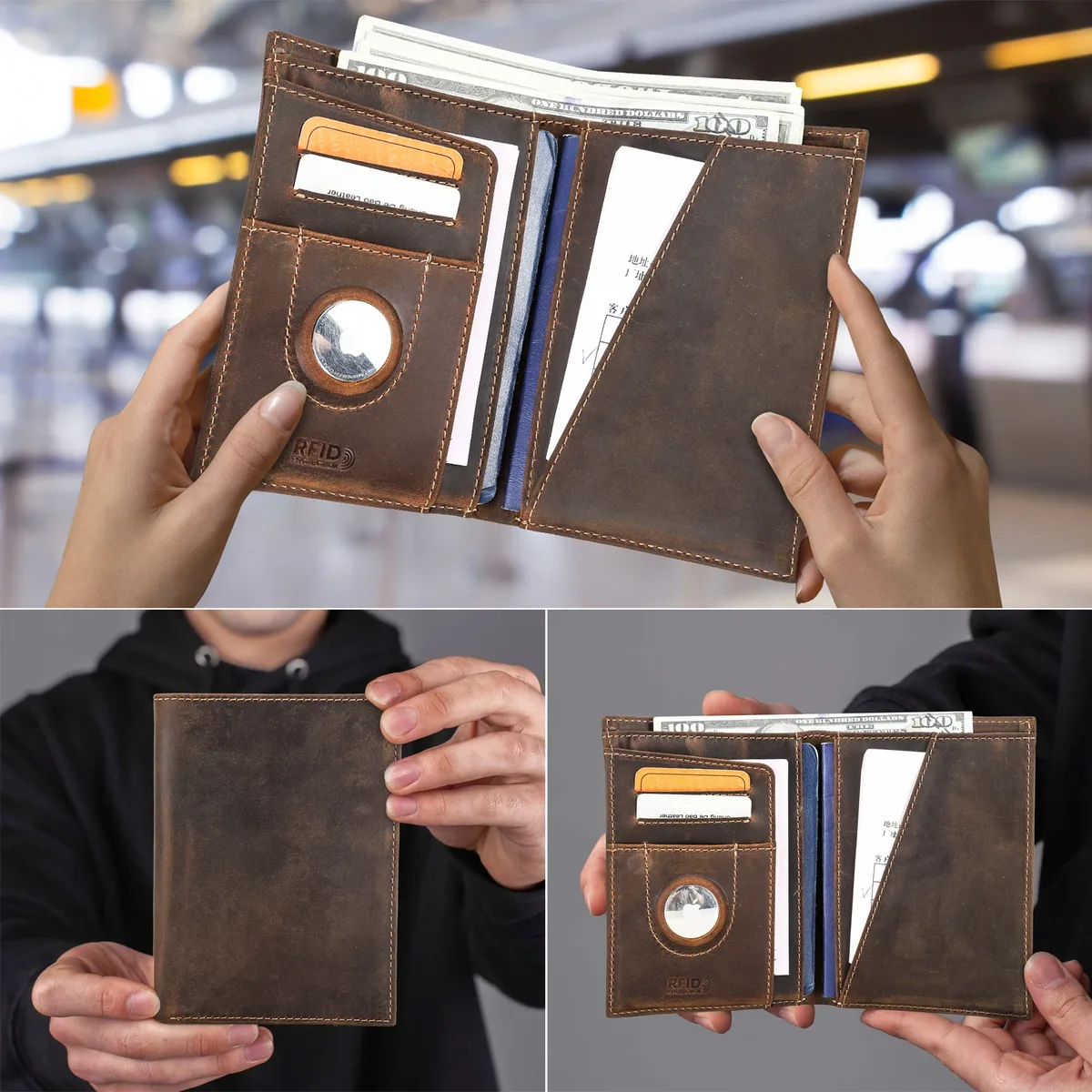 portefeuille de passeport personnalisé en cuir véritable, housse de protection avec étui pour airtag, porte-cartes de voyage rfid pour hommes et femmes