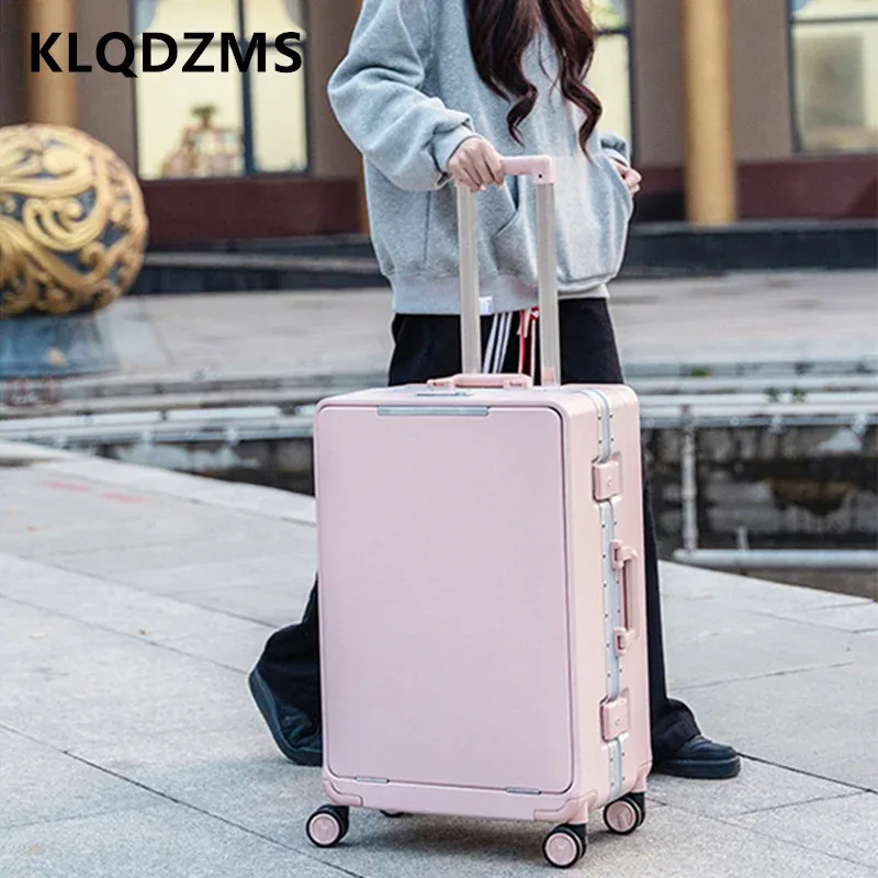 klqdzms – valise multifonctionnelle à ouverture frontale, avec cadre en aluminium, 20/24/26 pouces, grande capacité, avec mot de passe, pour voyage