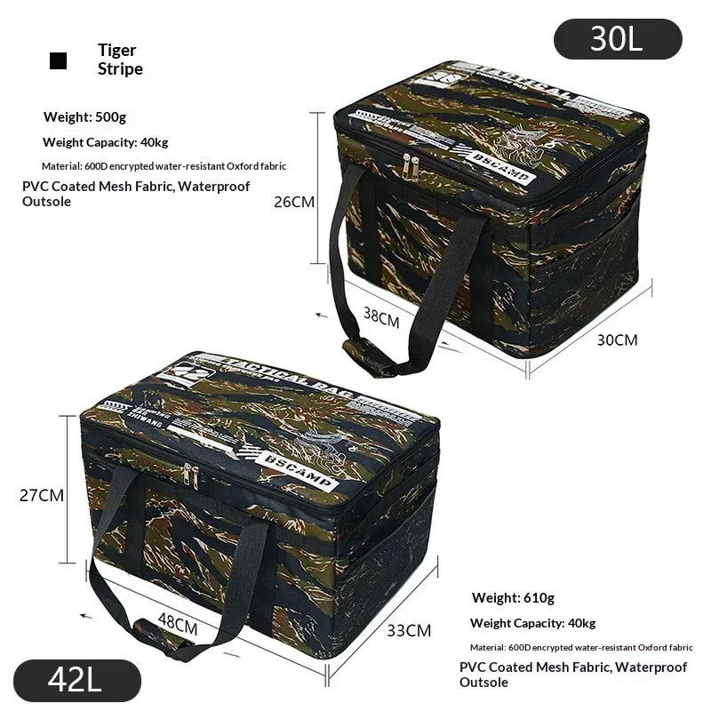 sac de rangement tactique pour le camping 30-42l - boîte pliable isolée pour pique-nique, vaisselle et équipement de terrain, imperméable