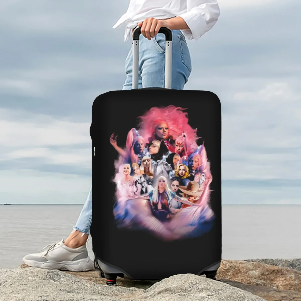 housse de valise élastique de voyage american singer l-lady g-gaga, protection pour valise adaptée aux bagages de 18 à 32 pouces