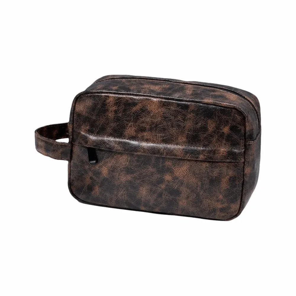 trousse de toilette imperméable pour homme en cuir pu, design portable, grande capacité, rangement simple, organisateur d'outils de rasage, voyage