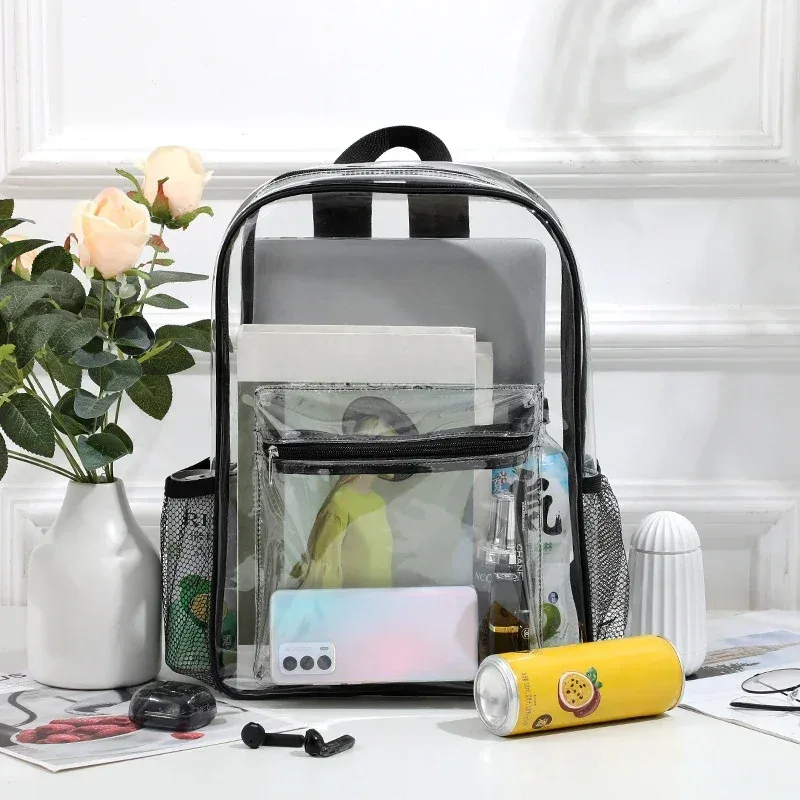 sac à dos transparent de grande capacité, décontracté, fermeture éclair, étanche, sac d'école, sac à dos visible en pvc, sac de voyage pour femmes