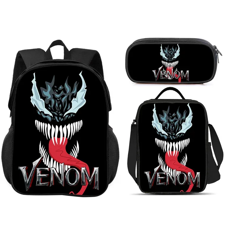 ensemble scolaire venom 3 pièces : sac à dos + trousse à crayons + sac à lunch, sac à dos scolaire tendance, cadeau pour enfants, pratique et multifonctionnel