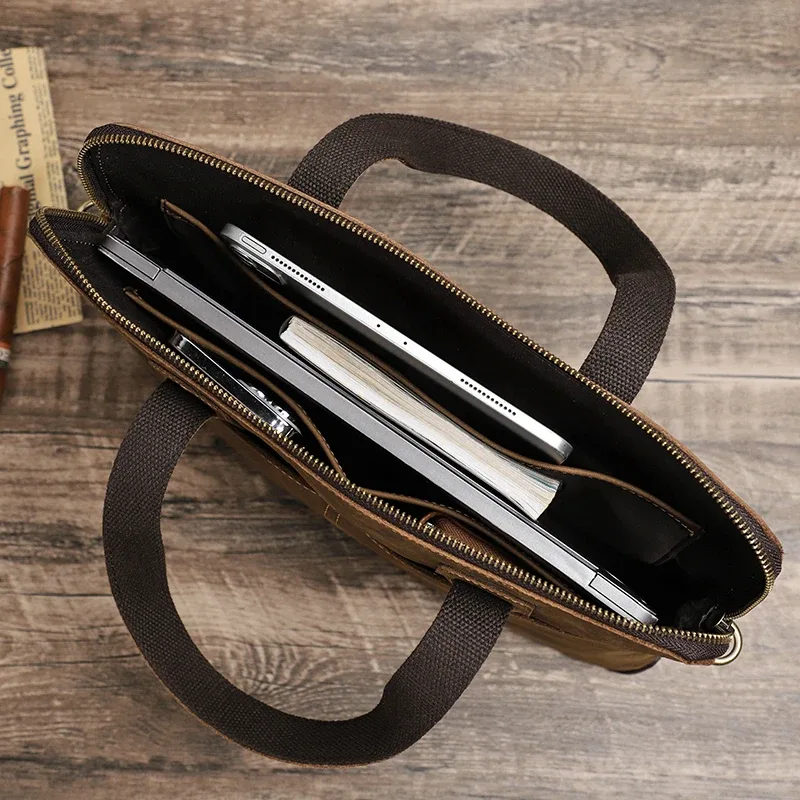 contact's – mallette en cuir véritable pour hommes, sac à main vintage pour ordinateur portable, sac à bandoulière décontracté grande capacité, sacoche pour macbook 13 ''16''