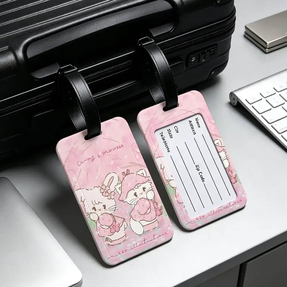 étiquette de bagage en pvc m-mikko chat kawaii, design anti-perte, avec pochette détachable pour carte d'information, accessoire de voyage