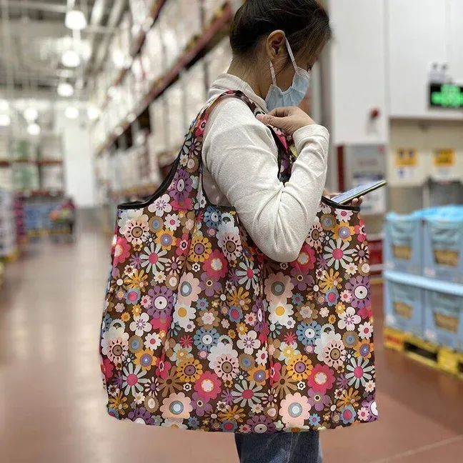 sac à cordon de couleur unie de grande capacité, sac de courses pour supermarché, sac fourre-tout pliable et portable, sac à bandoulière