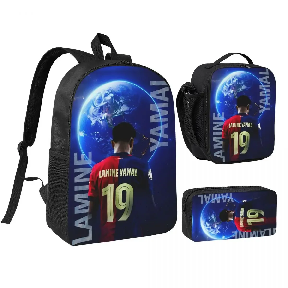 3pecs/ensemble lamine y-yamal football sac à dos pour étudiant haute capacité sac à bandoulière sac à déjeuner trousse à crayons