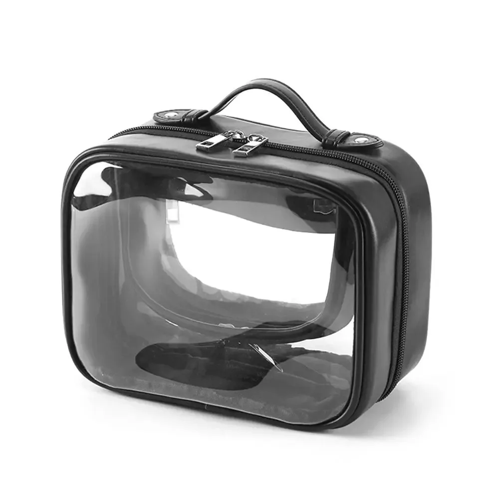 sacs de maquillage transparents double couche de grande capacité, sac à cosmétiques transparent à fermeture éclair, rangement de brosses de maquillage, sacs de toilette de voyage