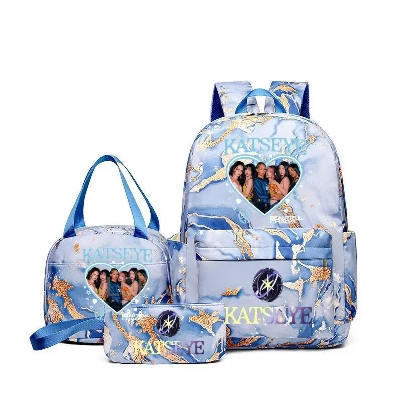 sac à dos grande capacité imprimé katseye amusant, léger, pour l'école, les voyages, décontracté, pour femmes et filles, avec compartiment pour stylos et sac à déjeuner