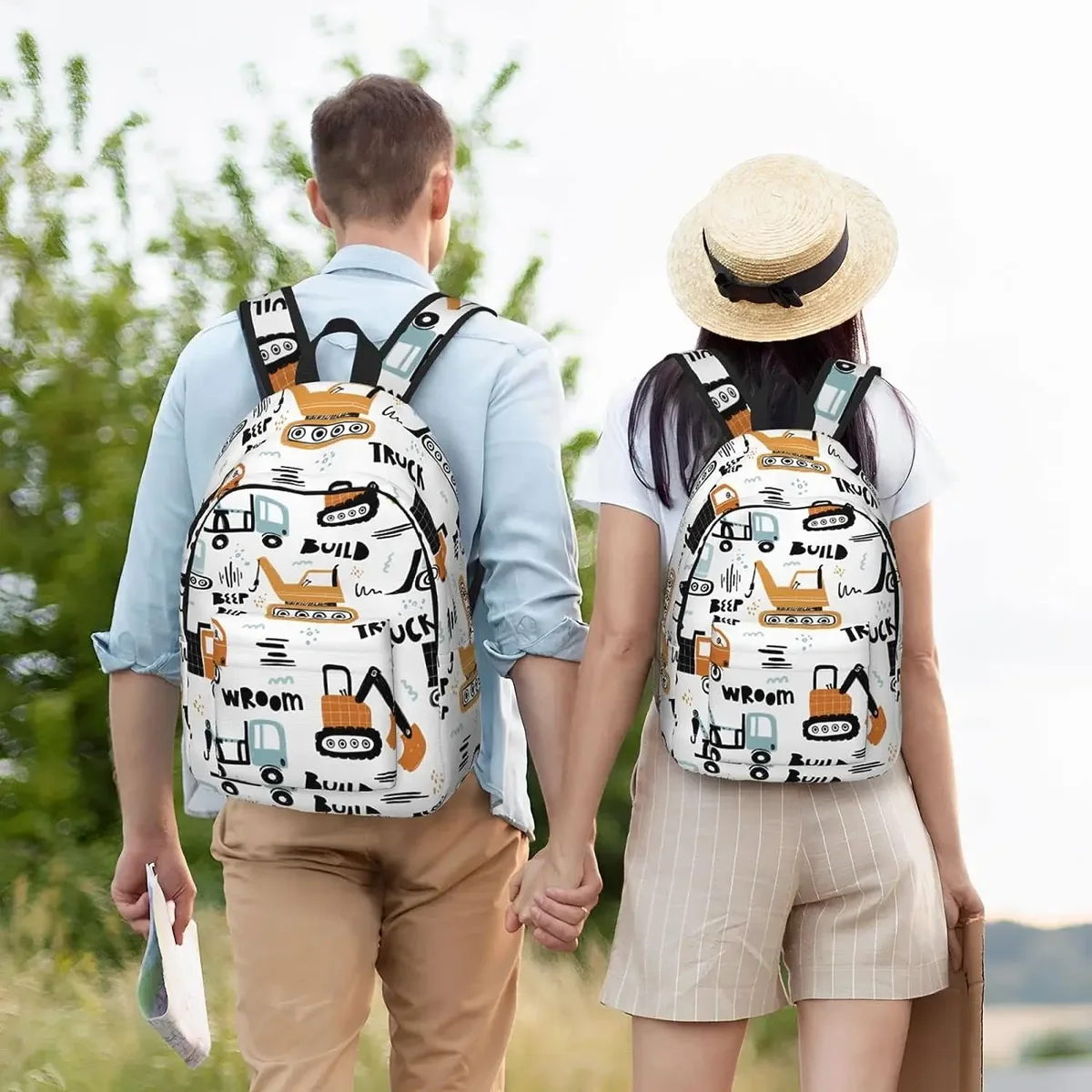sac à dos en toile de dessin animé léger pour hommes et femmes, sac de voyage décontracté, sac à dos extérieur, sac à dos pour ordinateur portable, camion