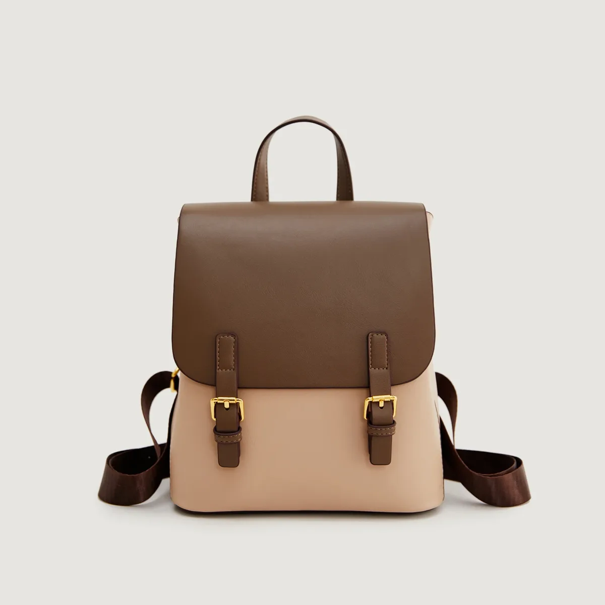 sacs à dos en pu pour femmes, design double ton, boucle en métal, sacs à bandoulière élégants, sacs à dos décontractés tendance pour femmes