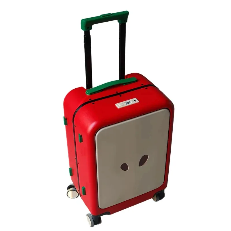 valise à motif de dessin animé pomme, 20 pouces, mignonne, à ouverture frontale, bagage à main avec cadre en aluminium et serrure tsa, valise légère