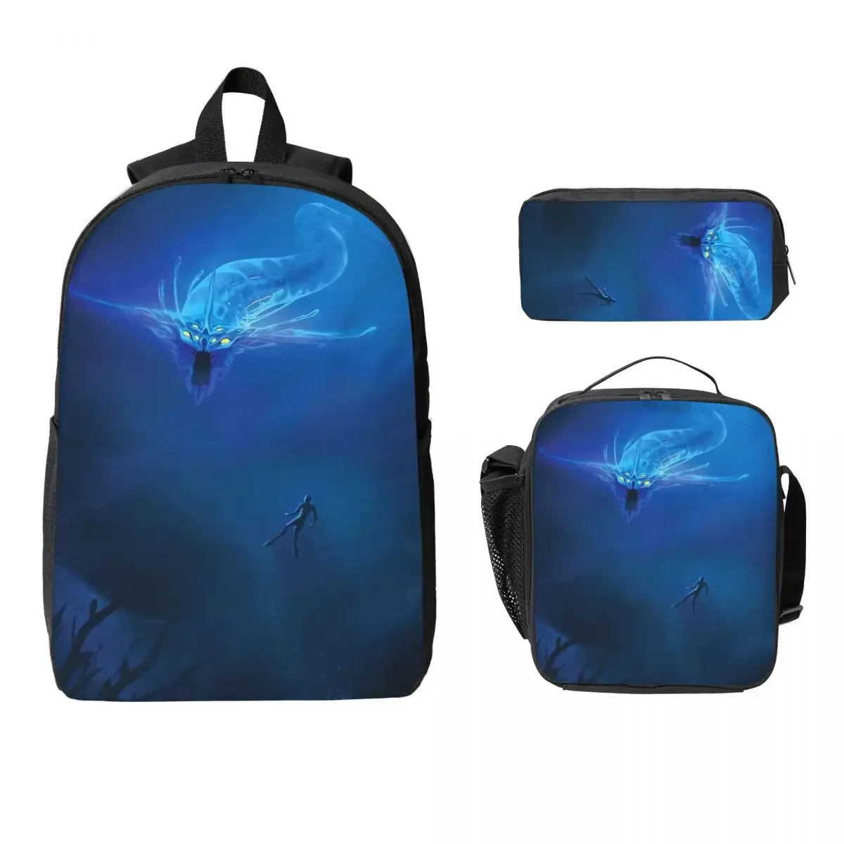 subnautica ghost léviathan sac à dos étudiant bookbag sac d'école ordinateur sacs à bandoulière 3ps sac à déjeuner isolé trousse à crayons