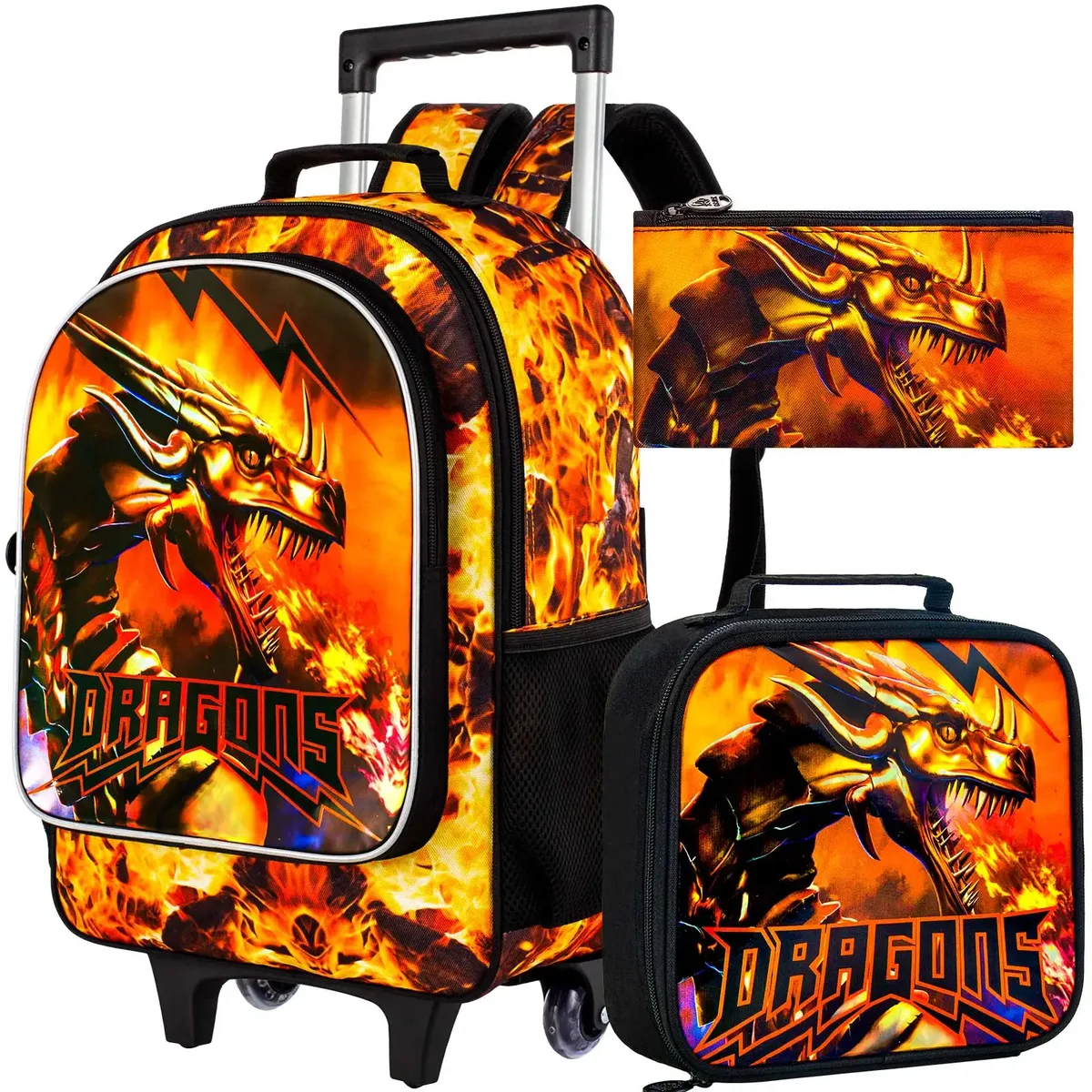 sac à dos roulant 3 pièces pour garçons, sac à dos d'école à roulettes avec roulettes, sac à livres à roulettes dinosaure pour enfants pour kinde préscolaire primaire