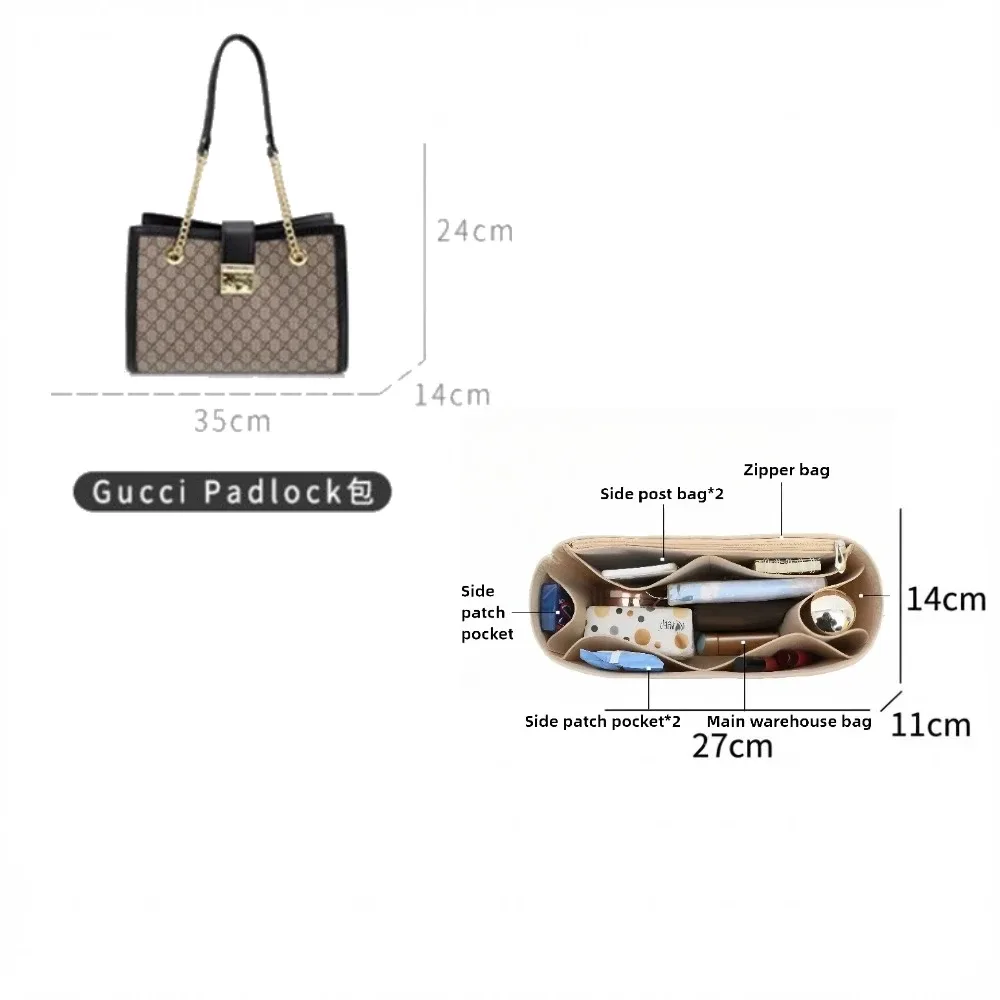 organisateur de sac à main en feutre de qualité supérieure, insert de sac, séparateur intérieur, pochette de rangement pour maquillage et voyage, pour sacs fourre-tout avec cadenas et accessoires